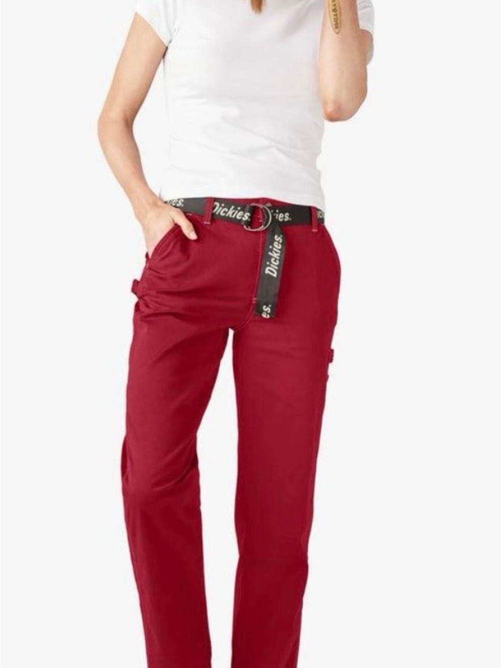 Dickies Women’s Contrast Stitch Carpenter Pants in English Red